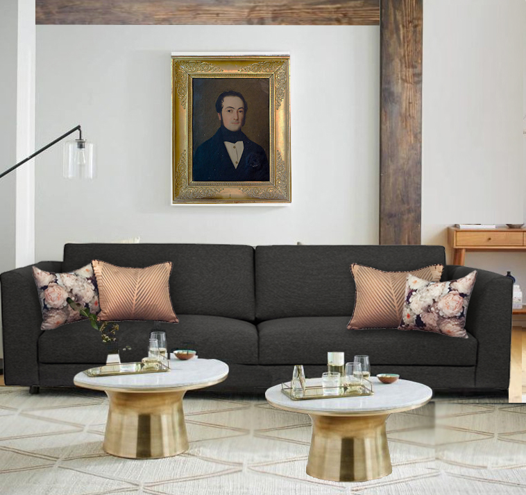 DEs coussins dorés et or rose pour un canapé gris foncé