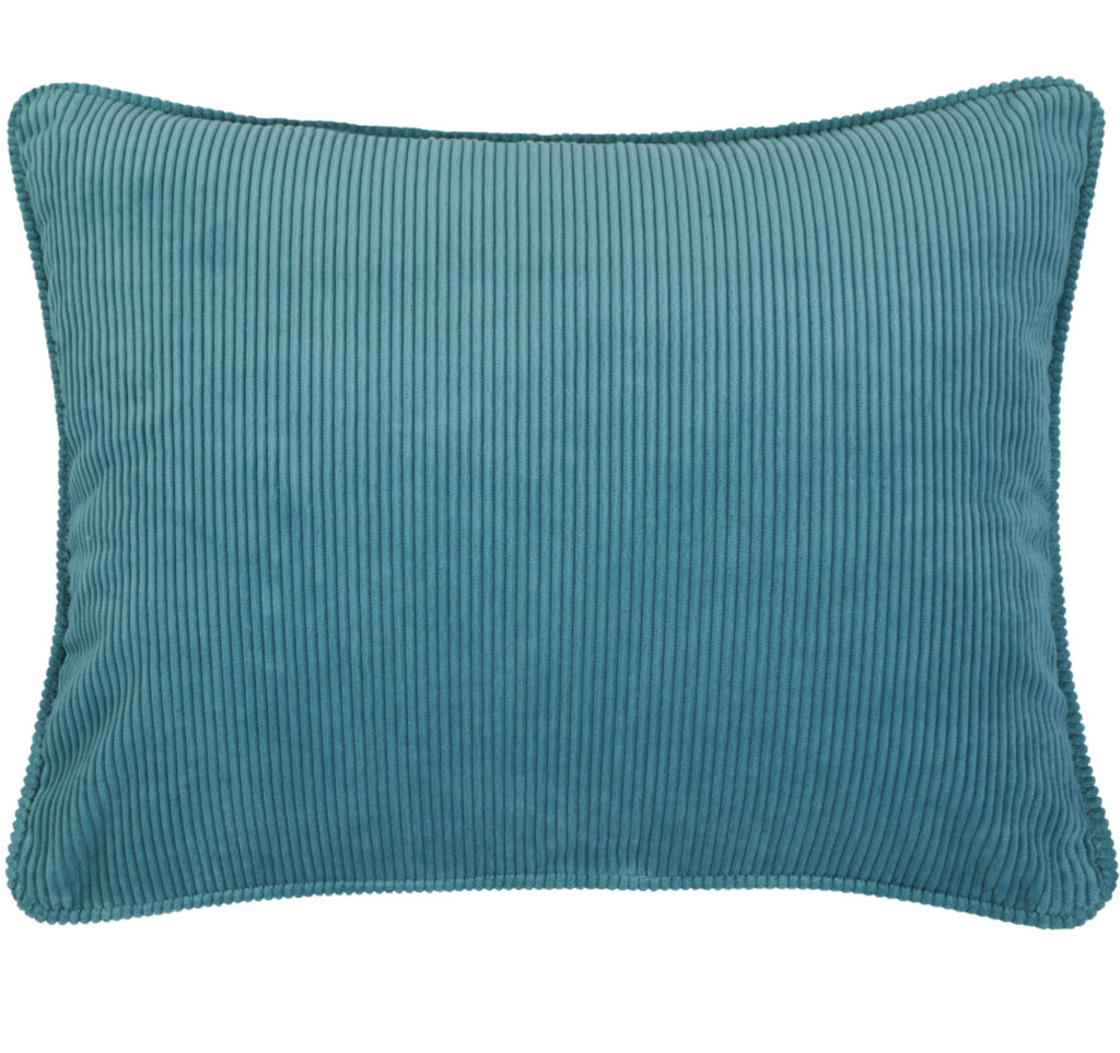 Coussin en velours côtelé bleu canard