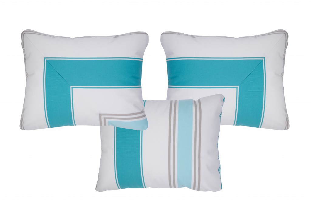 coussin outdoor graphique bleu turquoise design