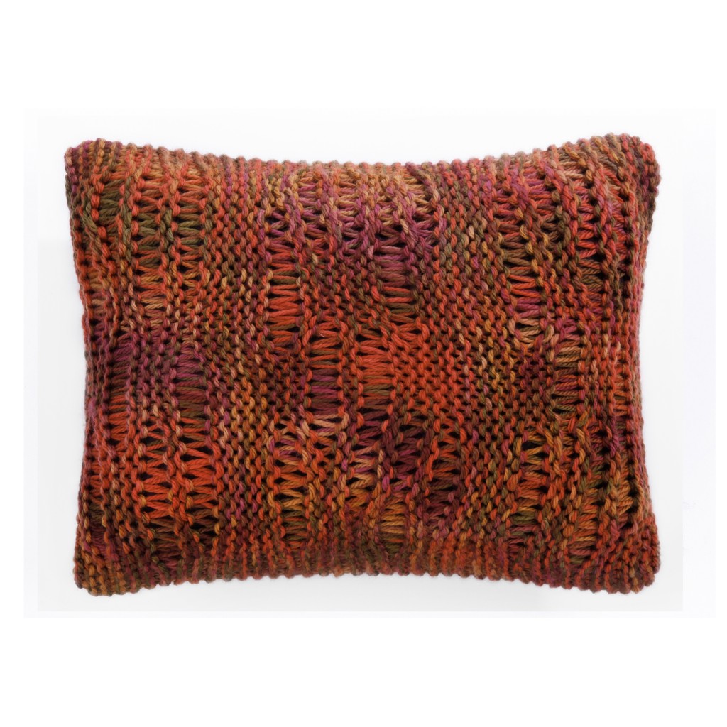 Coussin laine grosse maille paprika et rouge