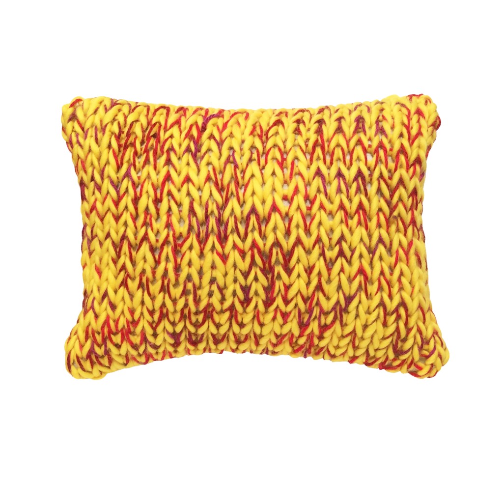 Coussin laine grosse maille jaune