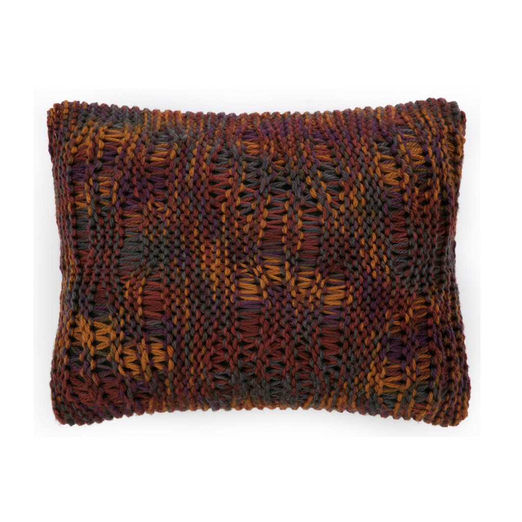Coussin laine grosse maille jaune safran et violet