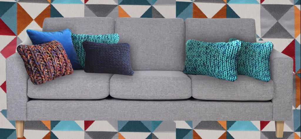 Coussin laine grosse maille bleu vert