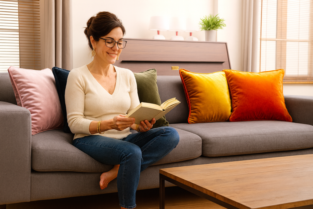 Coussins en velours pour coin lecture