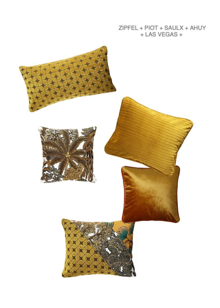 choix de coussins décoratifs jaune moutarde design