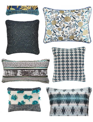 Coussins bleu vert design imprimés