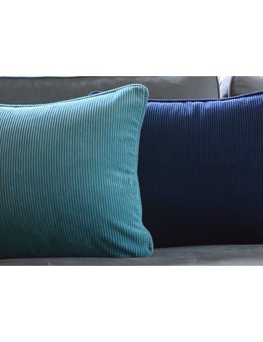 Coussin bleu en velours côtelé 50x40