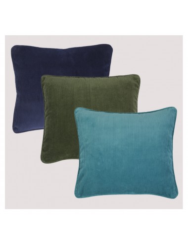 Coussin velours côtelé bleu rectangulaire