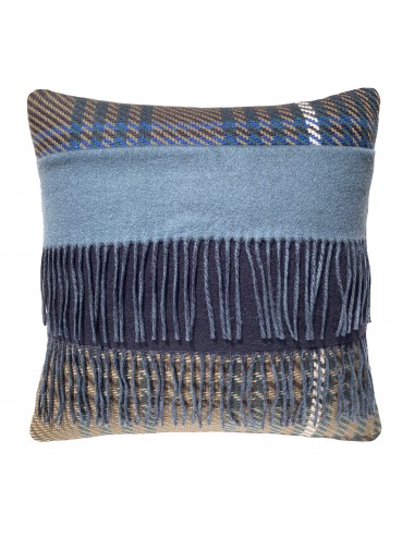 Coussin écossais bleu à franges 45x45