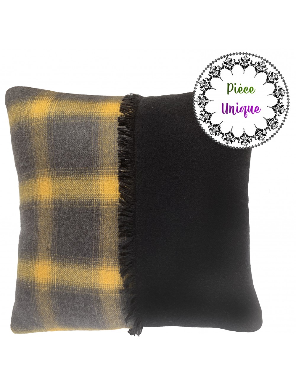 Coussin écossais noir et jaune 45x45 Coussin écossais noir et jaune 45x45