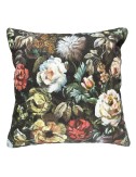 Coussin à fleurs noir 50x50