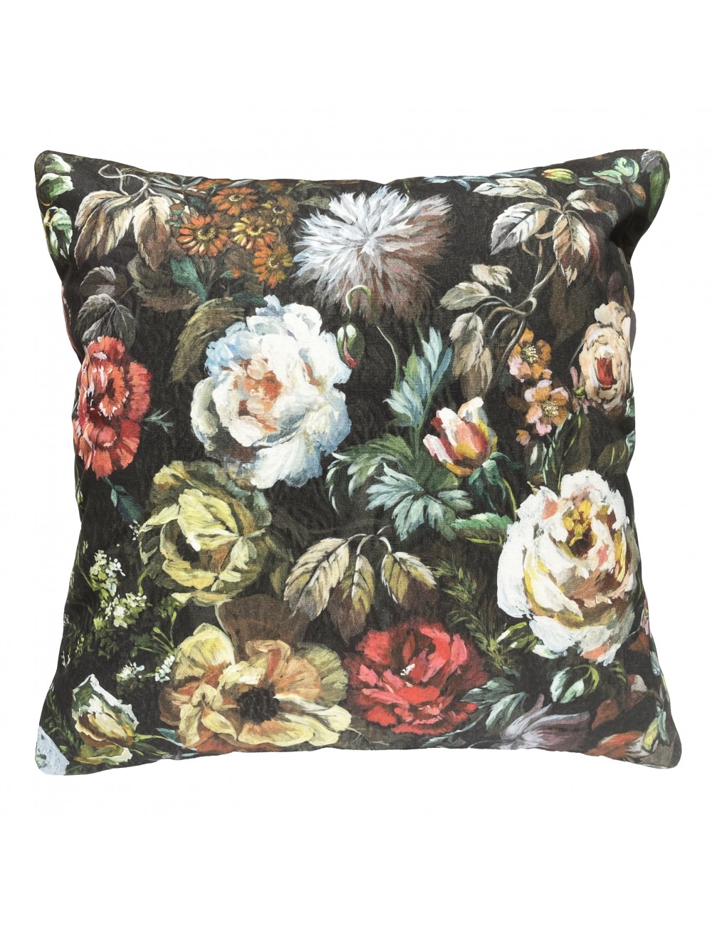 Coussin à fleurs noir 50x50