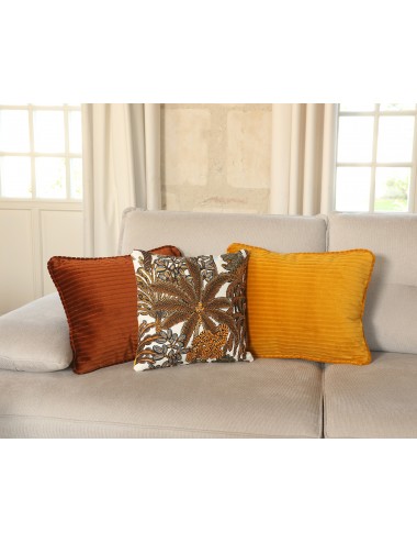 Coussin velours côtelé jaune moutarde 50x40