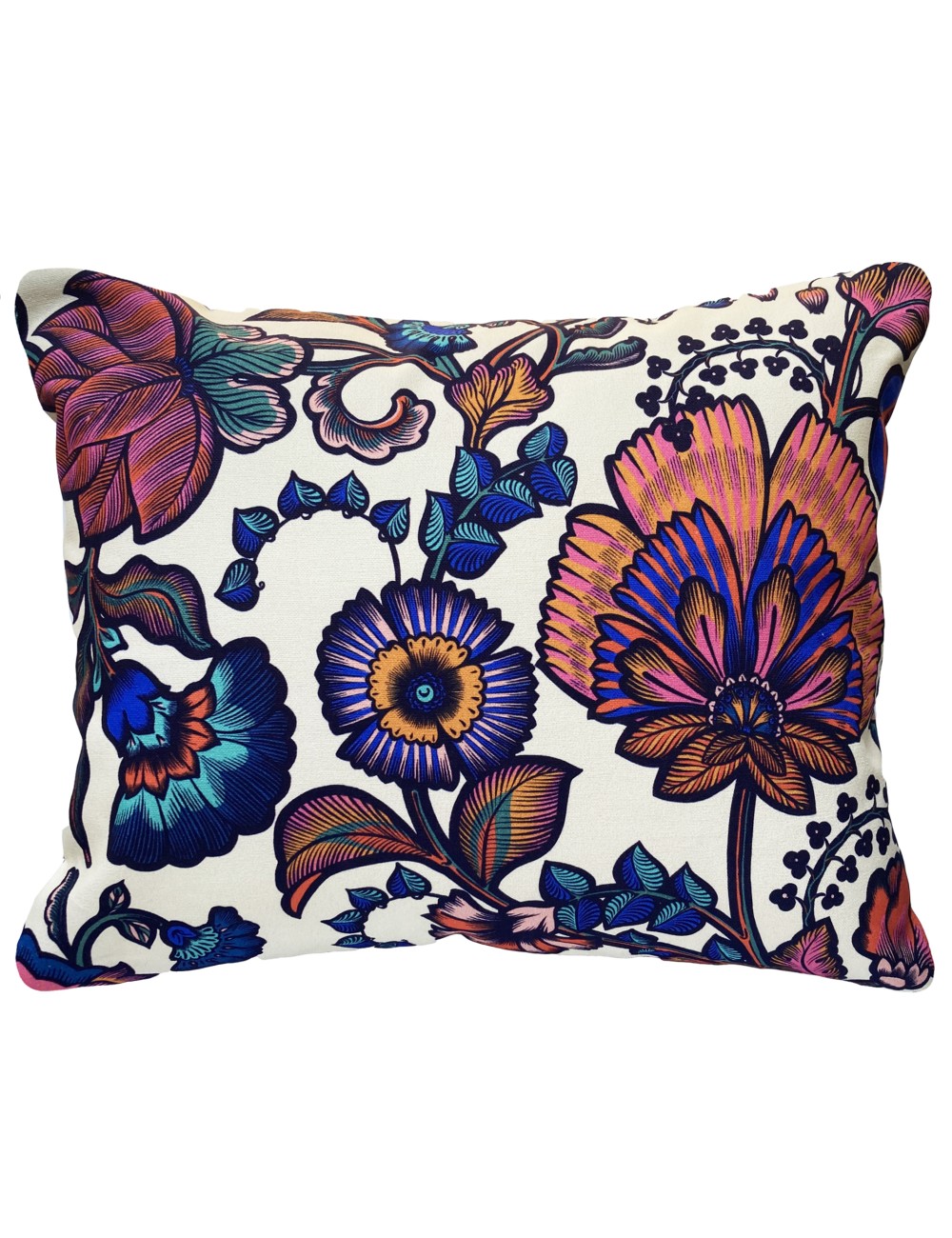 Coussin imprimé à fleurs rose et bleu 50x40