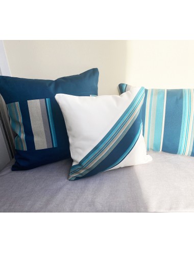 Coussin extérieur bleu canard et blanc 40x40