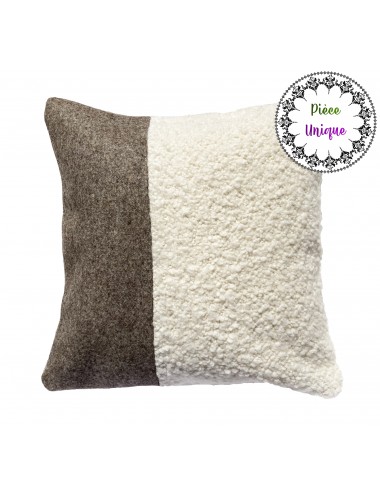 Coussin en laine et bouclette taupe et écrue 40x40 cm