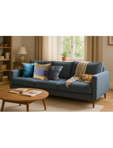 Coussin bleu indigo et jaune moutarde 45x45