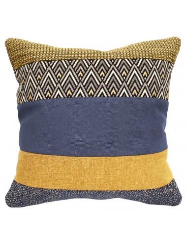 Coussin bleu indigo et jaune moutarde 45x45