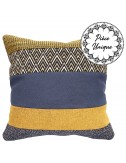Coussin bleu indigo et jaune moutarde 45x45