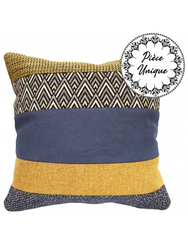 Coussin bleu indigo et jaune moutarde 45x45