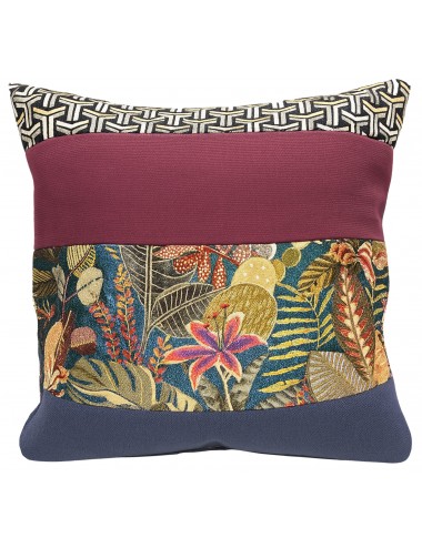 Coussin prune et bleu indigo imprimé 45x45