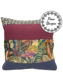 Coussin prune et bleu indigo imprimé 45x45
