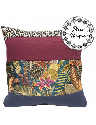 Coussin prune et bleu indigo imprimé 45x45