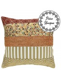 Coussin imprimé doré et corail 45x45