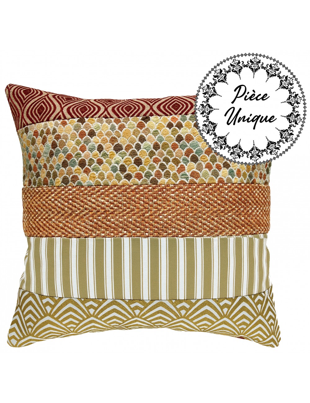 Coussin imprimé doré et corail 45x45 Coussin imprimé doré et corail 45x45