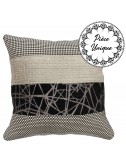 Coussin noir et beige imprime 45x45