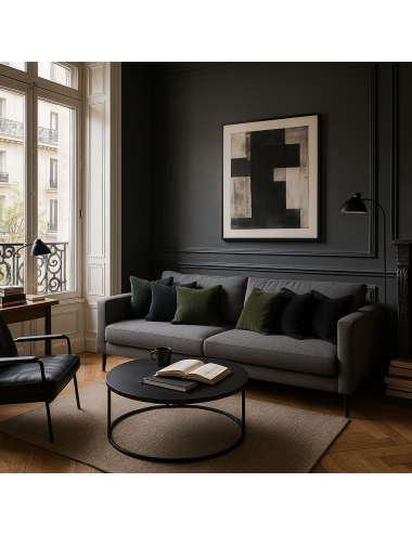 Coussin design noir pour salon.