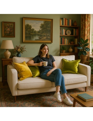 Coussin vert en velours brillant 40x40