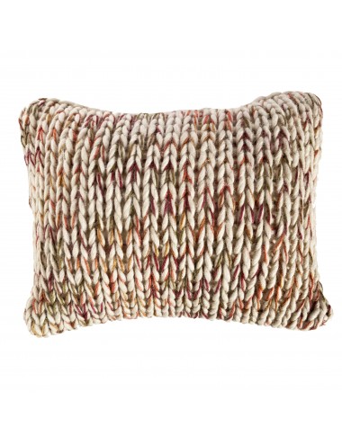 Coussin en laine tricoté à la main écru, rose et terracotta – Maison du Coussin