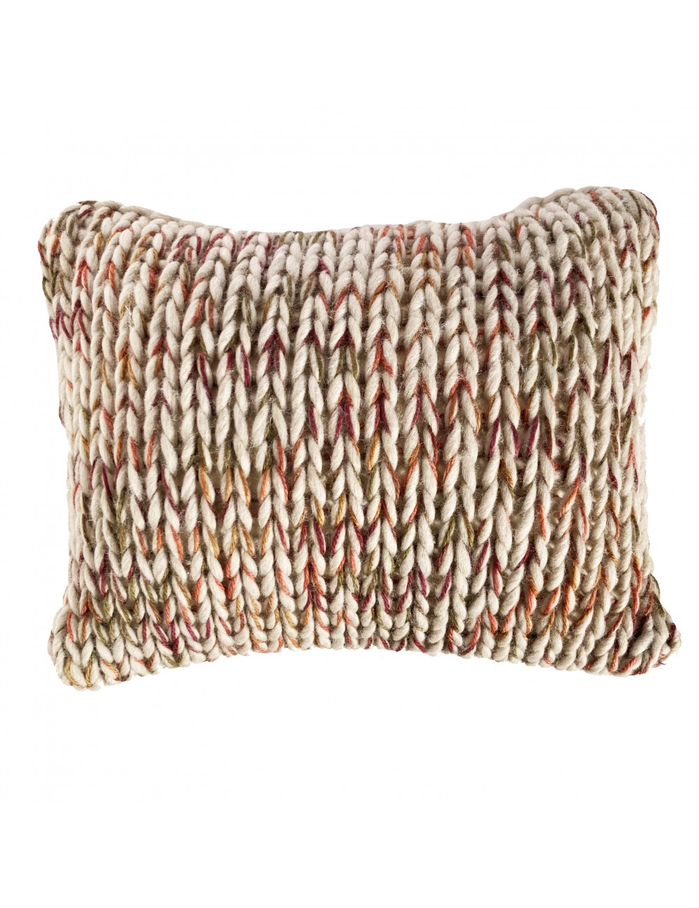 Coussin en laine tricoté à la main écru, rose et terracotta – Maison du Coussin