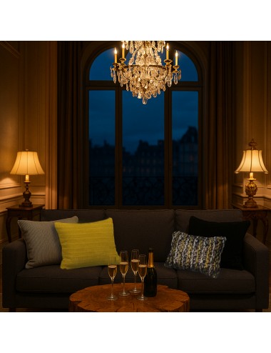 Coussin en laine mérinos gris et jaune tricoté à la main – pièce unique Maison du Coussin