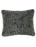 Coussin en laine mérinos vert de gris et bleu turquoise tricoté à la main – Maison du Coussin