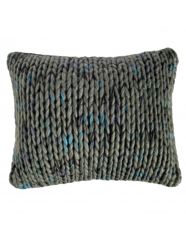 Coussin en laine mérinos vert de gris et bleu turquoise tricoté à la main – Maison du Coussin