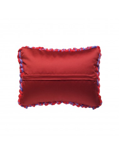 Coussin laine grosse maille rouge et bleu