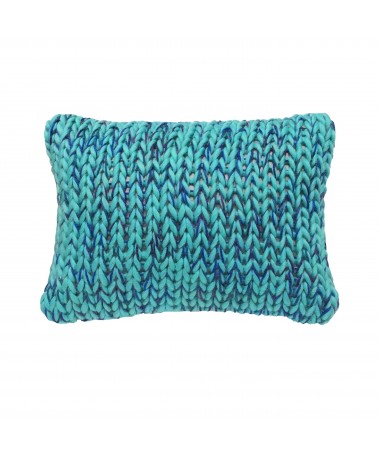 Coussin laine grosse maille bleu vert