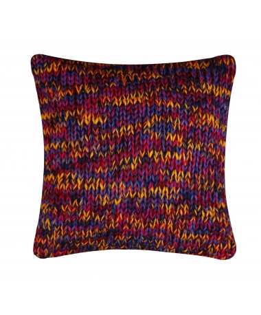 Coussin grosse maille orange et violet