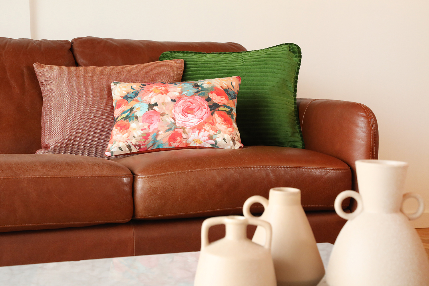 Coussin velours vert 50x40