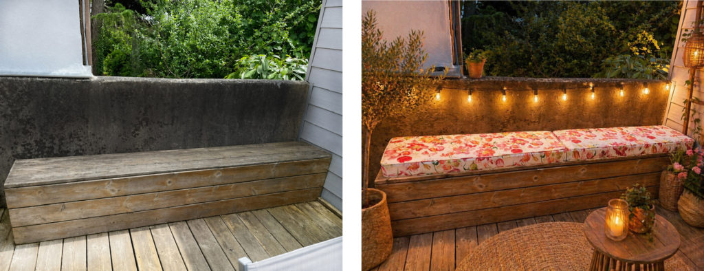 avant après : coussins sur mesure espace terrasse