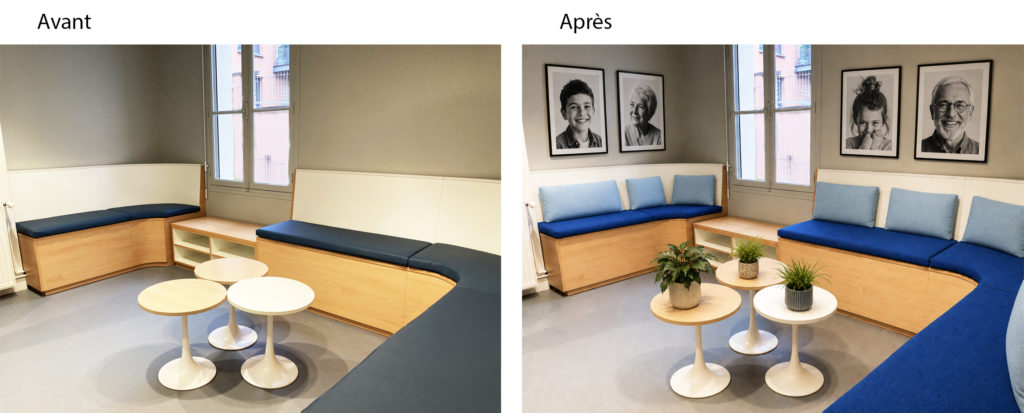 avant/après : une salle d'attente d'un cabinet médicale plus accueillante sans gros travaux