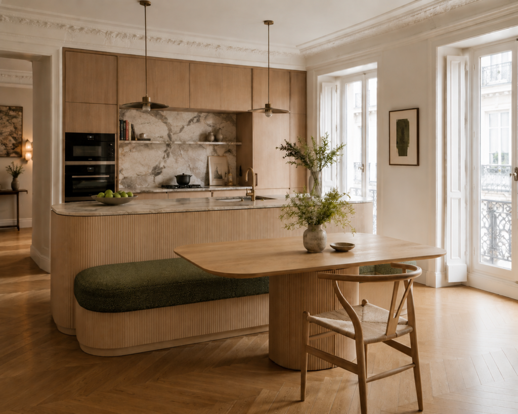 banquette de cuisine avec coussin sur mesure dans appartement design