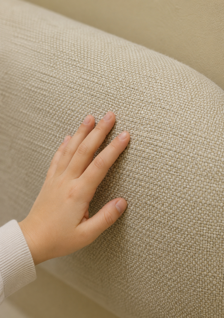 Détail tissu coussin sur mesure dans cabinet dentaire